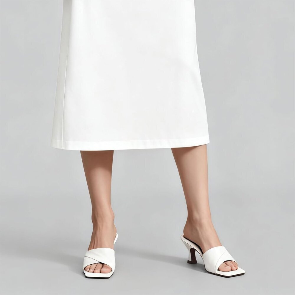 Women's White Cross Band Comfortable Square Open Toe Dressy Low Heel Sandals - Picture 2 of 6